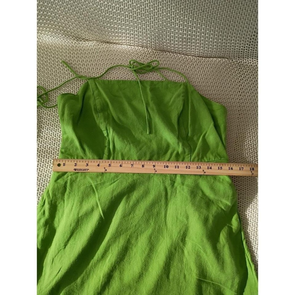 Old Navy Green Smocked Linen Blend Square Neck Tie Shoulder Mini Dress Women L - Picture 6 of 8